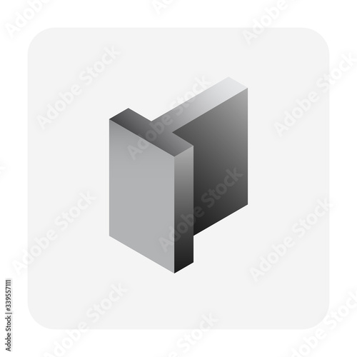 Steel product vector icon. T profile shape and long. That alloy of iron consist of carbon and high tensile strength.  Use as beam, frame, girder or structure in engineering and construction industry.