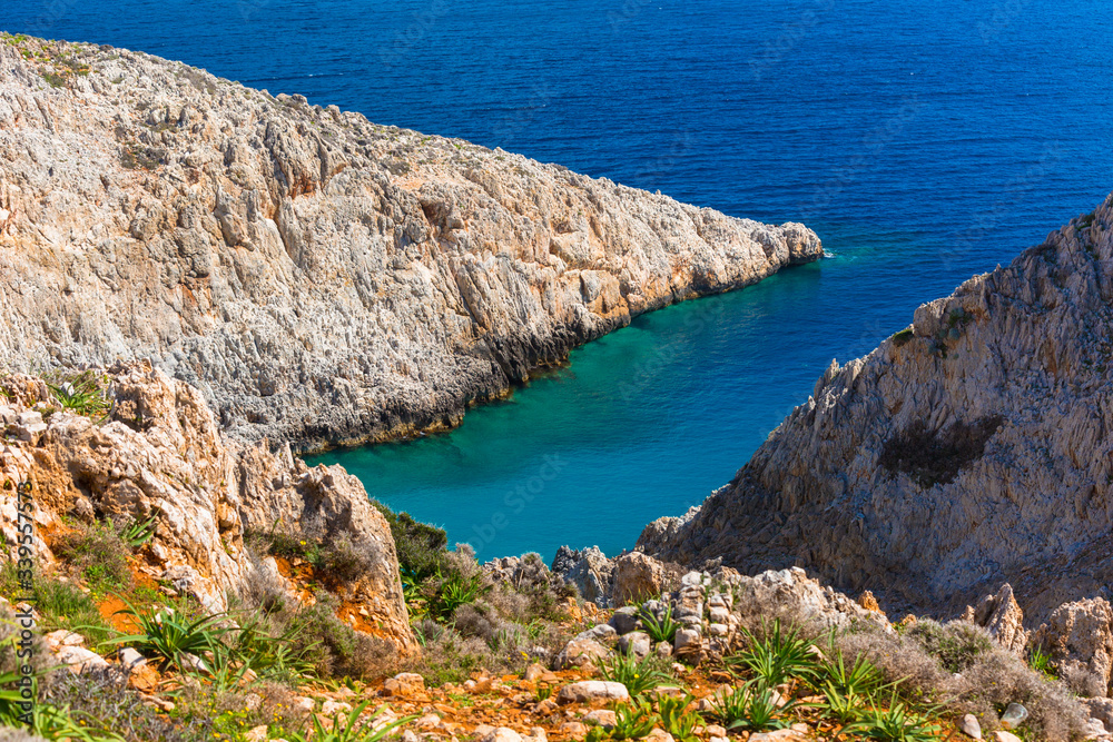 Beautiful Seitan limania beach on Crete, Greece