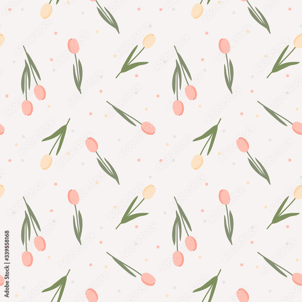 Sweet pastel color flower seamless pattern. Lovely tulip concept.