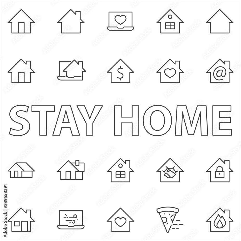 Fototapeta premium Set of House Vector Home Line Icons. Contains symbols of Conclusion of Contract, Heart, Drop of water, fire, money and more. Editable Stroke. 32x32 pixels.