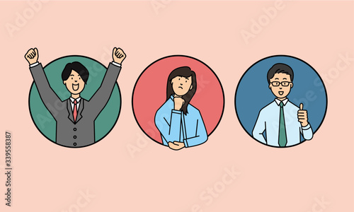 円の中から飛び出すビジネスパーソン3人
