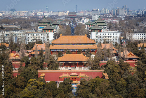 Shouhuang building seen from hilltop of Jingshan Park, former imperial park in Beijing, China photo