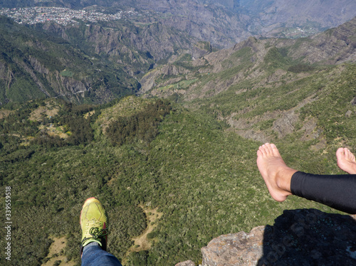 Vertiginous view from the Salazes crest with feet in space photo