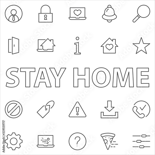 Set of Interface Related Vector Line Icons. Contains such Icons as User, Search, Info, Star, Bell, Door, Settings, Lock, Alert, Gear and more. Editable Stroke. 32x32 Pixels