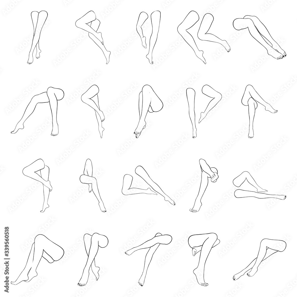 Fototapeta premium Female legs with pedicure, vector set of beautiful woman legs