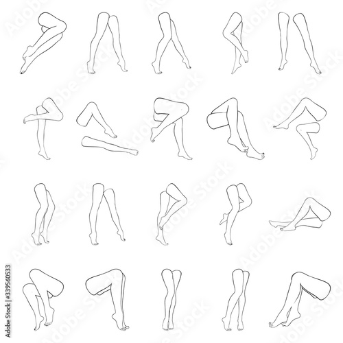 Female legs with pedicure, vector set of beautiful woman legs