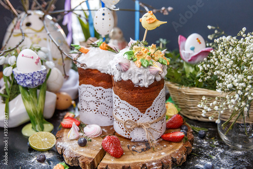Easter composition with Easter cake and eggs