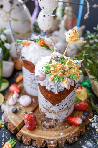 Easter composition with Easter cake and eggs