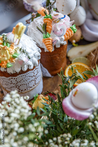 Easter composition with Easter cake and eggs