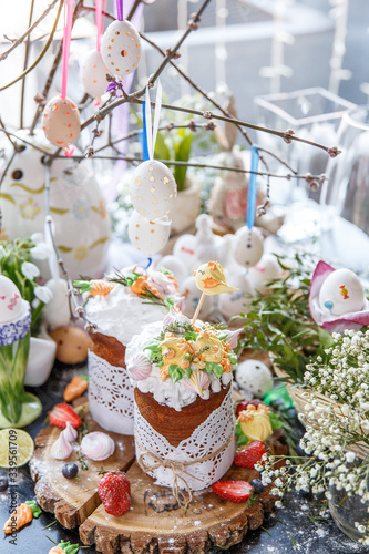 Easter composition with Easter cake and eggs