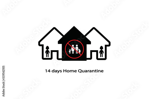 14 Days Home Quarantine icon distance to family. Stay at home concept. Corona virus COVID-19 virus quarantine or recommendation