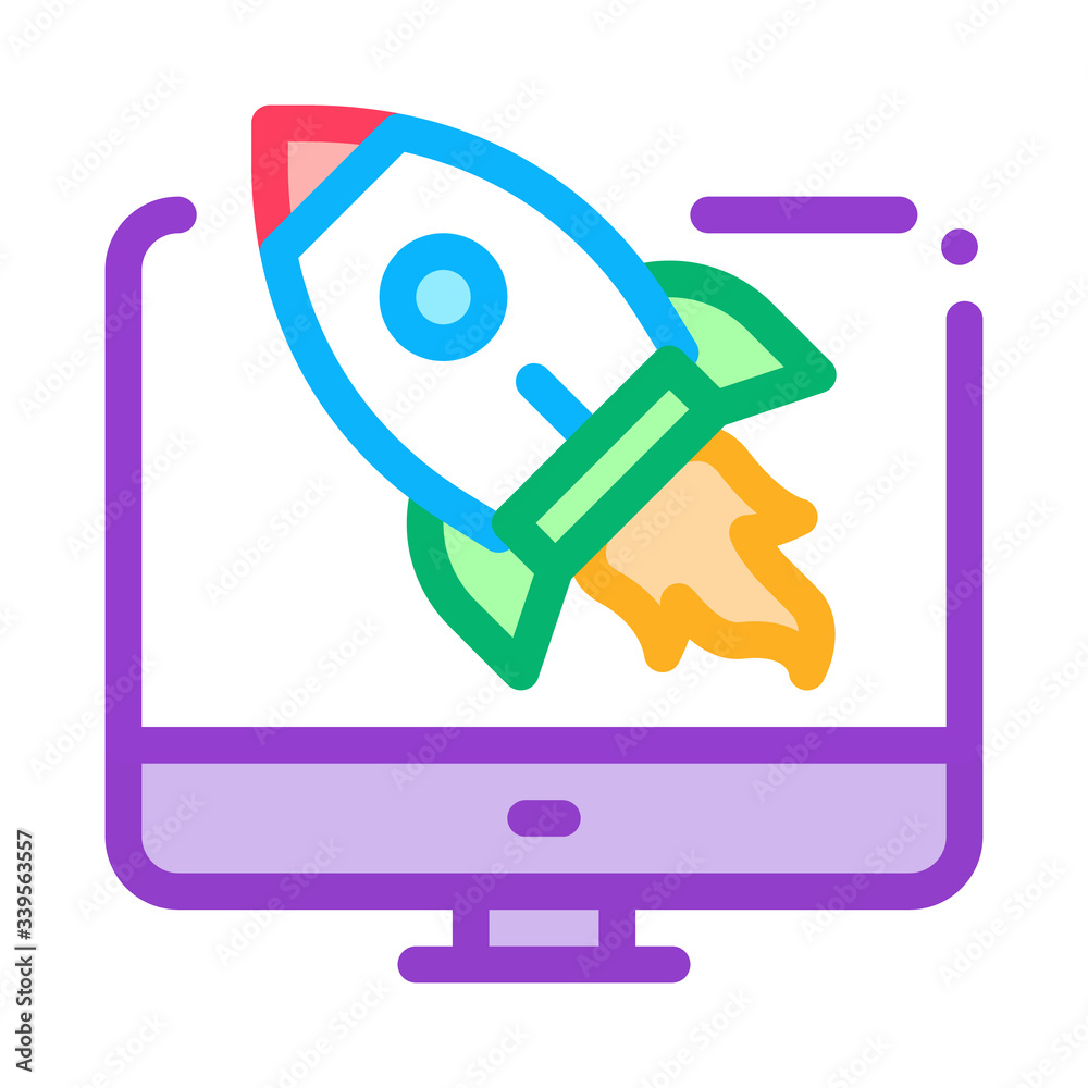 rocket computer control icon vector. rocket computer control sign. color symbol illustration rocket computer control icon vector. rocket computer control sign. color symbol illustration