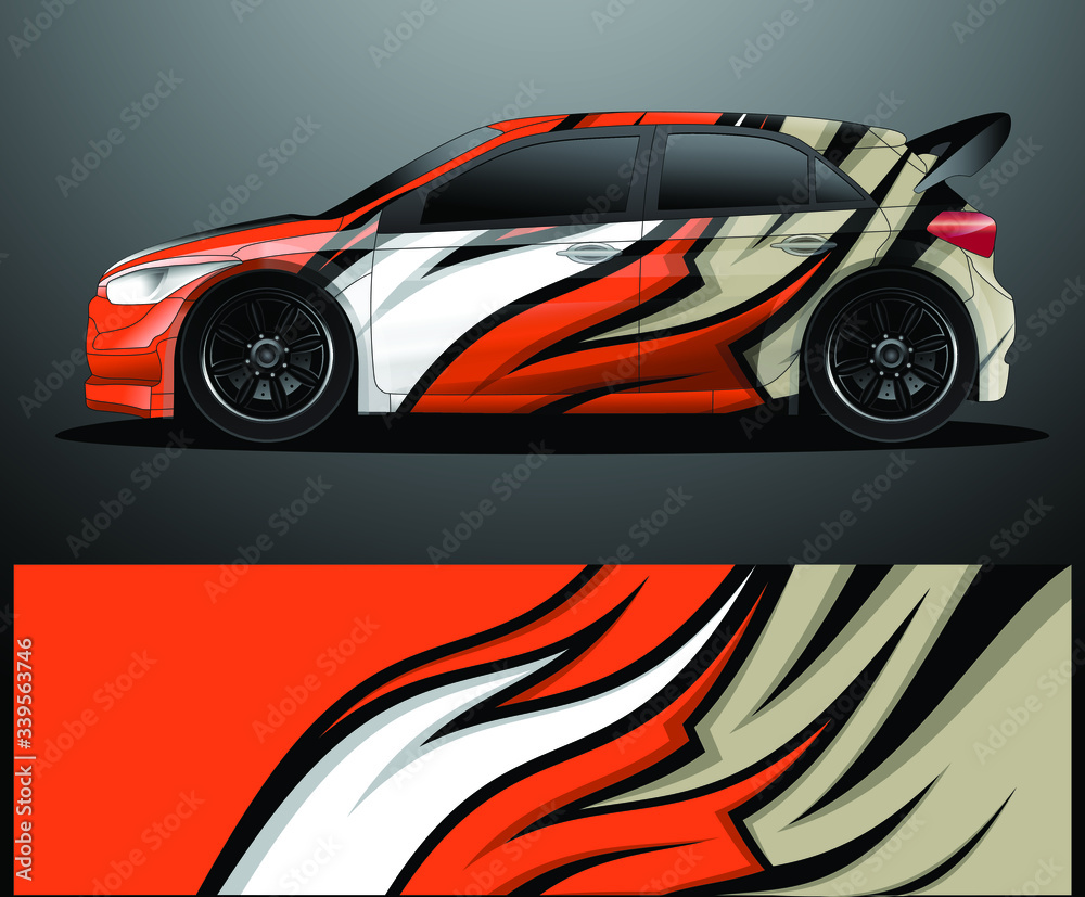 Fototapeta premium Rally car decal graphic wrap vector, abstract background