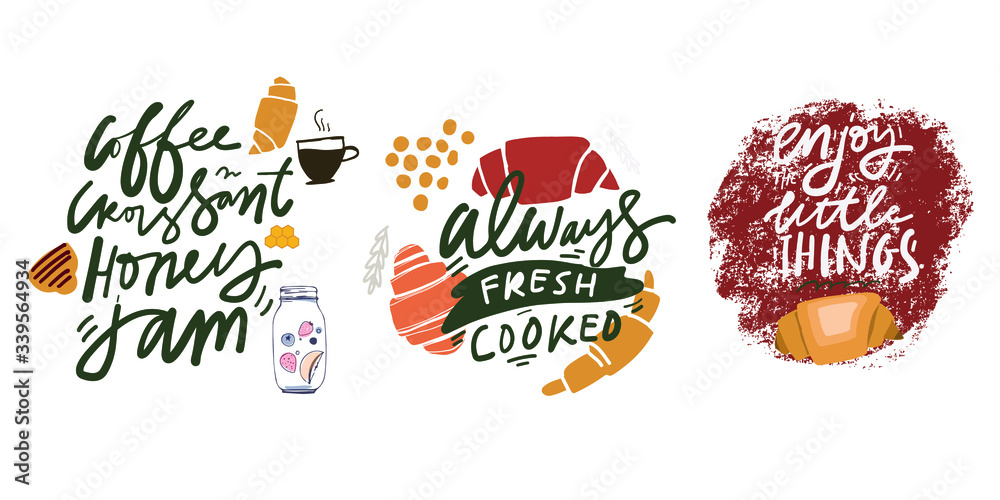 Croissant hand lettering poster for your design: card, cafe, menu