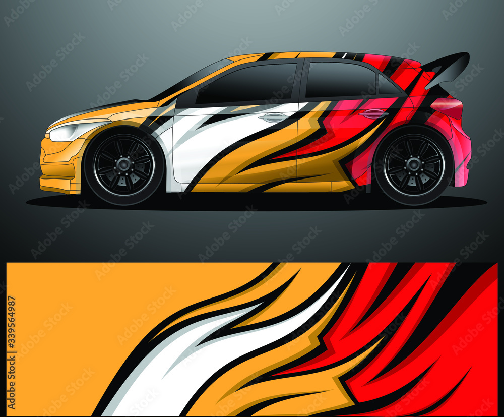 Fototapeta premium Rally car decal graphic wrap vector, abstract background