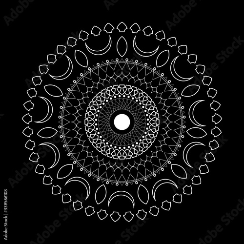 Mandala henna tattoo. Circular ethnical sacral mehendi on dark background. Vector.