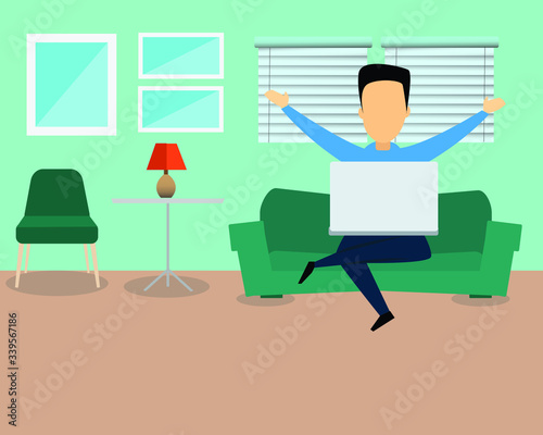 Green room interior of the living room. Vector banner.