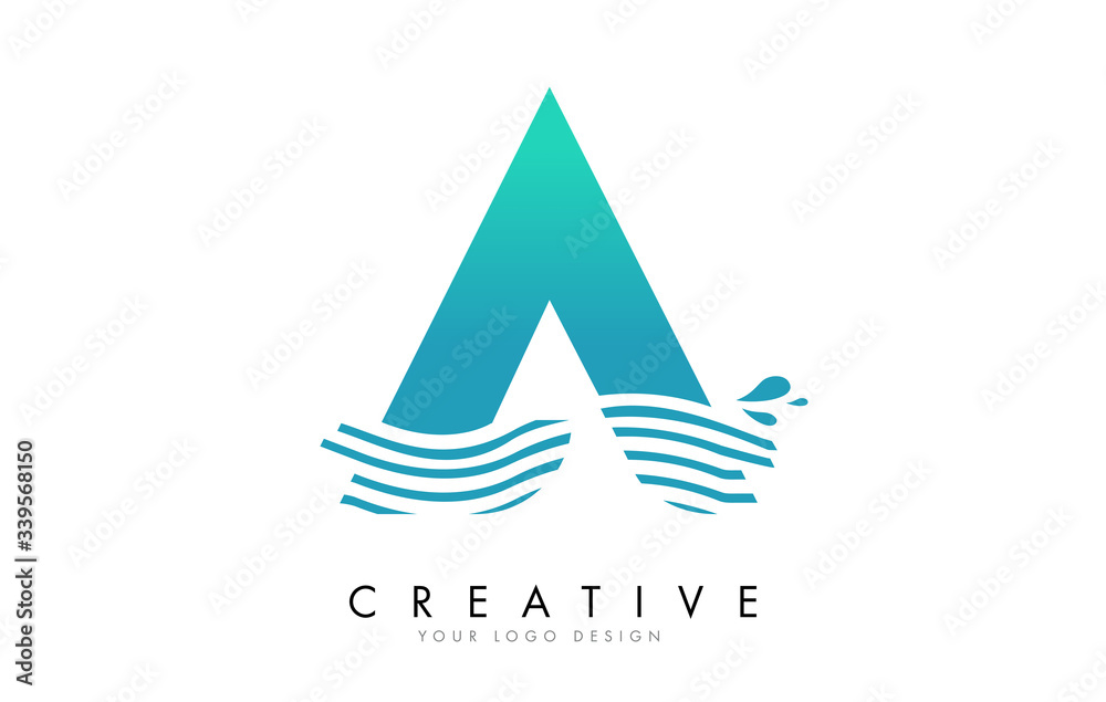 A Letter Logo with Waves and Water Drops Design. A Letter Logo with Waves and Water Drops Design.
