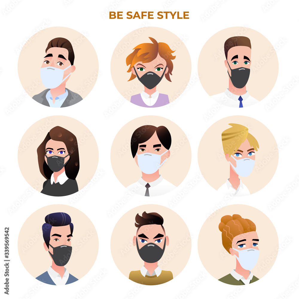 People avatars wearing medical masks vector set People avatars wearing medical masks vector set