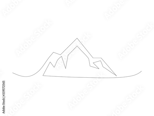 Continuous mountain line vector illustration isolated on white background. Mountains one line.
