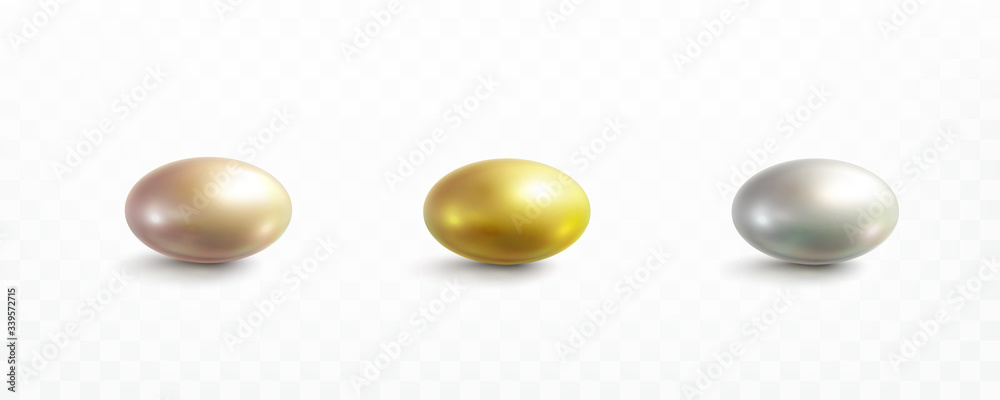 Capsule set isolated on transparent background. Gold rose, golden, pearl beads or glossy bubbles template. Vector 3d metal sphere, shiny pill icons - obrazy, fototapety, plakaty 