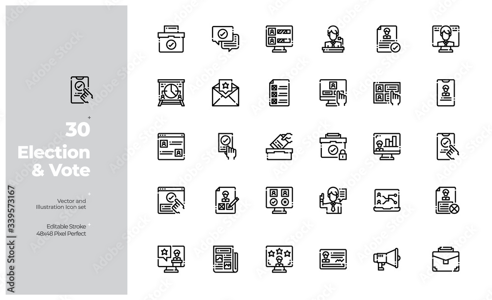 Vector Line Icons Set of Political and Voting Icon. Editable Stroke. Design for Website, Mobile App and Printable Material. Easy to Edit & Customize.