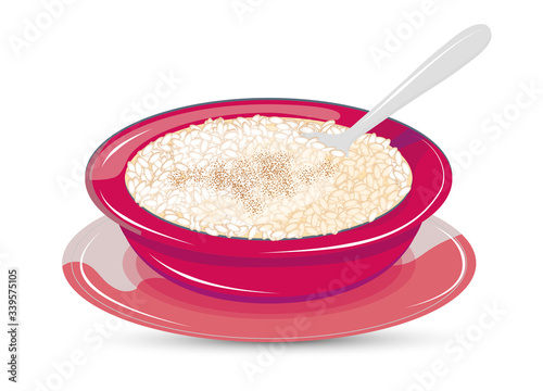 Milchreis mit Zimt im Teller knallig pink