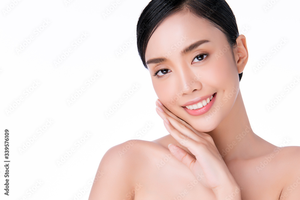 Beautiful Young Asian Woman with Clean Fresh Skin. Face care, Facial treatment, Cosmetology, beauty and healthy skin and cosmetic concept, woman beauty skin isolated on white background Beautiful Young Asian Woman with Clean Fresh Skin. Face care, Facial treatment, Cosmetology, beauty and healthy skin and cosmetic concept, woman beauty skin isolated on white background
