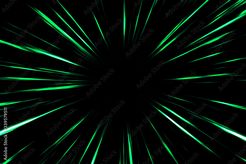 Green comic radial speed lines in black background. Action speedline inspired by japanese Anime. Green comic radial speed lines in black background. Action speedline inspired by japanese Anime.