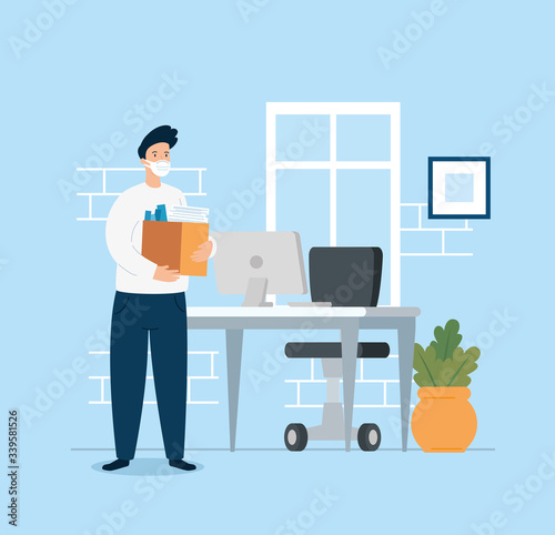 businessman unemployed using face mask vector illustration design