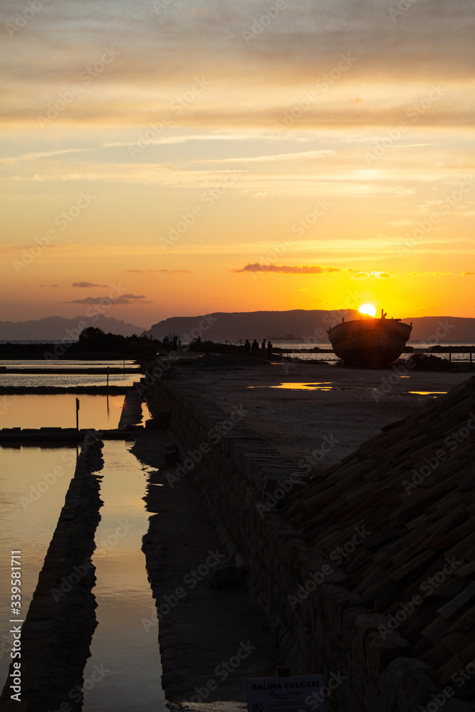 views at the golden hour of the salt pans of Trapani