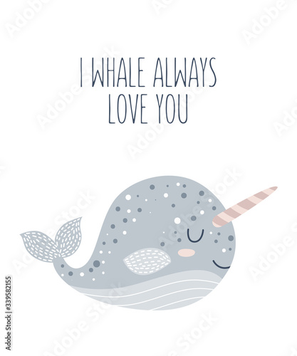 Wallpaper Mural Vector hand drawn poster for nursery decoration with cute whale and lovely slogan. Doodle illustration. Perfect for baby shower, birthday, children's party, spring holiday, clothing prints Torontodigital.ca