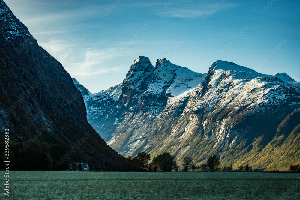 Sunny view of the mountains in Norway