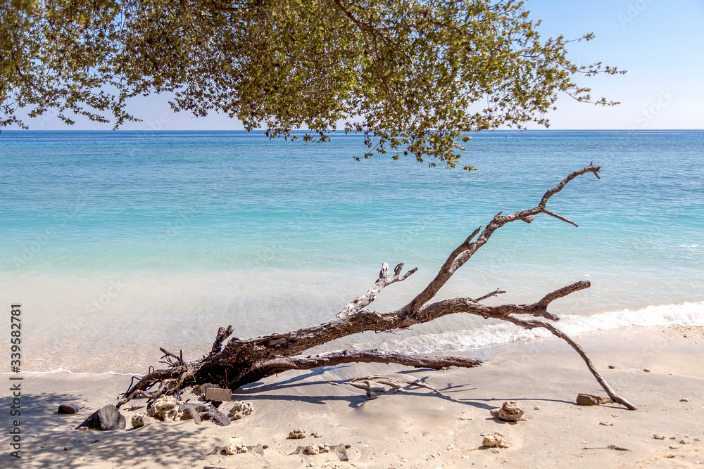 The beautiful ocean coast of Gili Trawangan island, Bali, Indonesia.