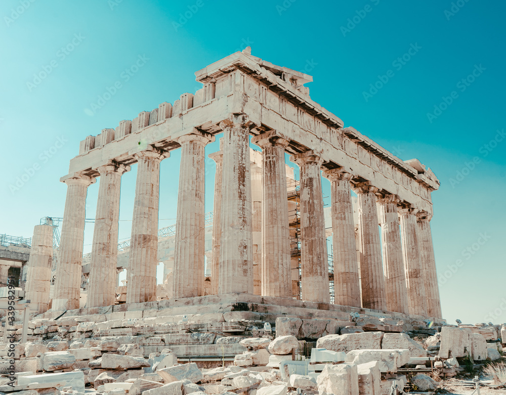 Acropolis of Athens is UNESCO World Heritage Site in Greece. Photo was taken in August 2019