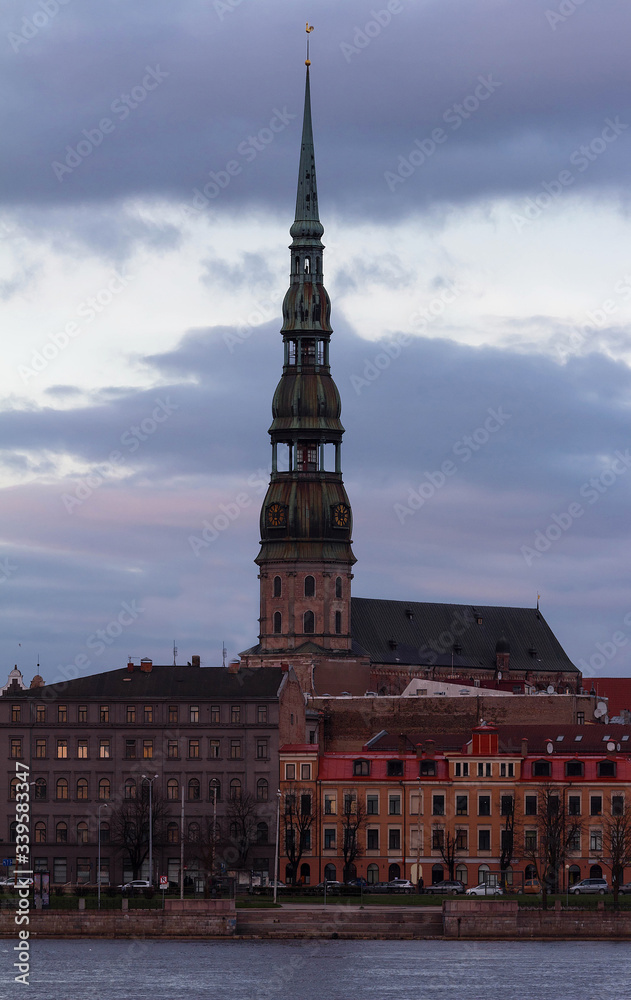 Old medieval church tower - Saint Peters Lutheran church in Riga, Latvia Old medieval church tower - Saint Peters Lutheran church in Riga, Latvia