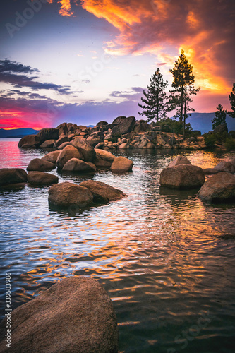Lake Tahoe Portrait orientation rocks at sunset