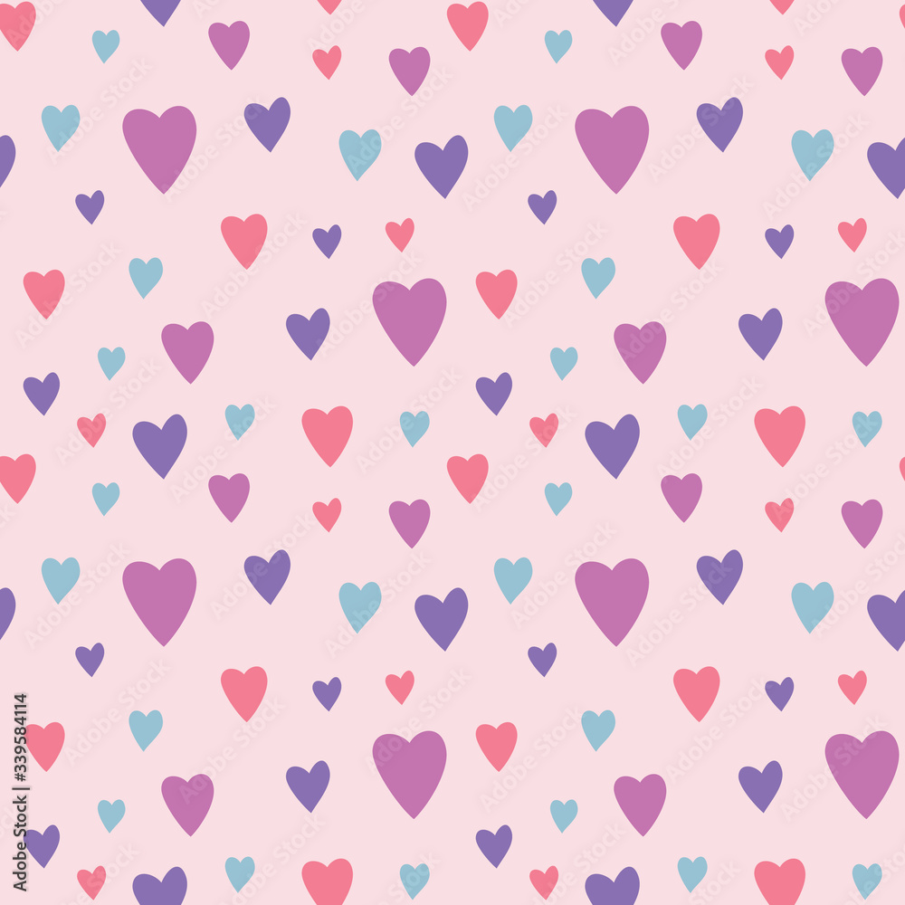 Love hearts on pink background. Pattern for fabric, wrapping, textile, wallpaper, apparel. Vector illustration