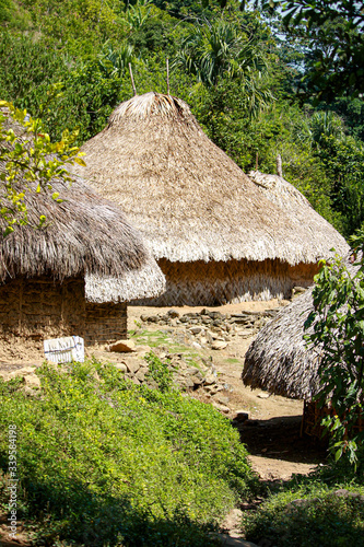 Indigenous town houses in Ciudad Perdida (indigenous name Teyuna), Sierra Nevada de Santa Marta, Magdalena, Colombia.