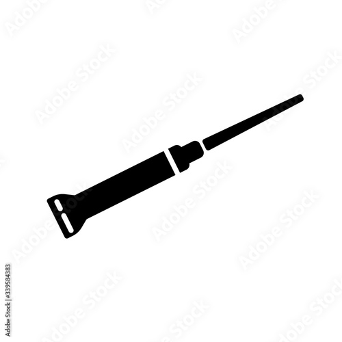 Carpenter tool awl isolated on white background. Black icon for construction, decoration, repair services. Tool kits. Sale, rent. Hand tools.  Shop for locksmith, carpenter, foreman.
