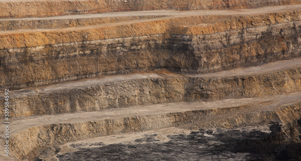 Fototapeta premium Closeup of benches cut at opencast coal mine