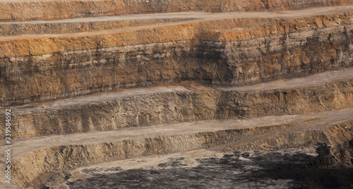 Canvas Print Closeup of benches cut at opencast coal mine