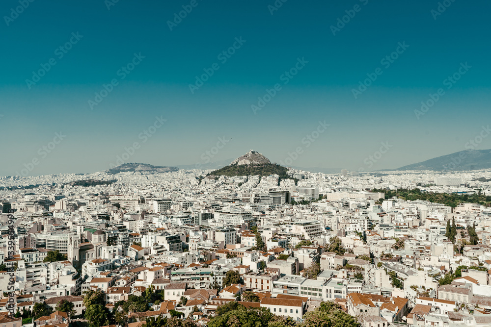 The view of the Athens from the Areopagus, near Acropolis. Greece, August 2019