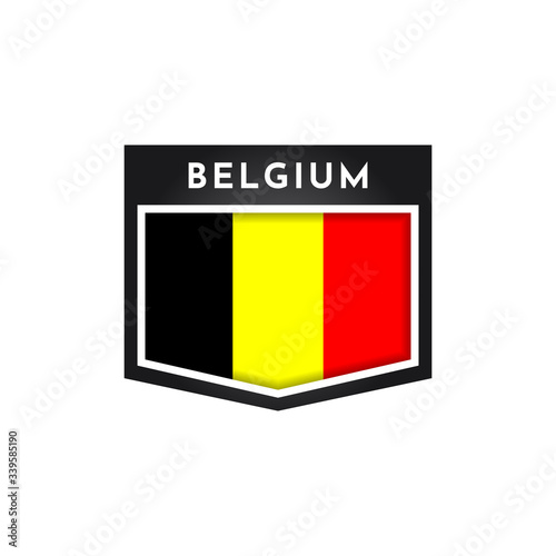 Flag of Belgium with emblem badge labels