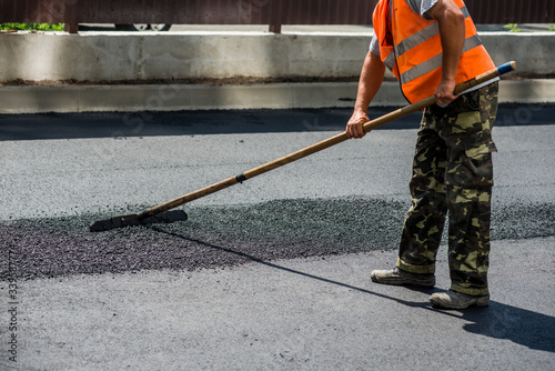 asphalt lay new workers with tools