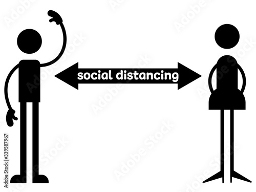 social distance矢印と男女のアイコン