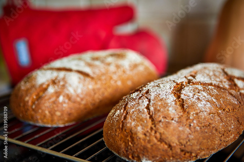 Image of Spelt/Rye bread on cooling rack. Selectice Focus