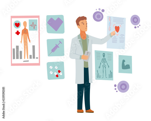 Modern technologies in medicine, diagnostics. Doctor taking care of the patients, healthcare and technology concept