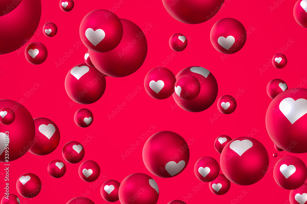 Facebook reactions heart emoji 3d render on transparent background,social media balloon symbol with like