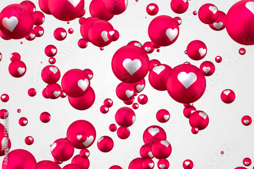 Facebook reactions heart emoji 3d render on transparent background,social media balloon symbol with like